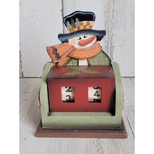 Wooden Snowman Christmas day counter box home decor figure